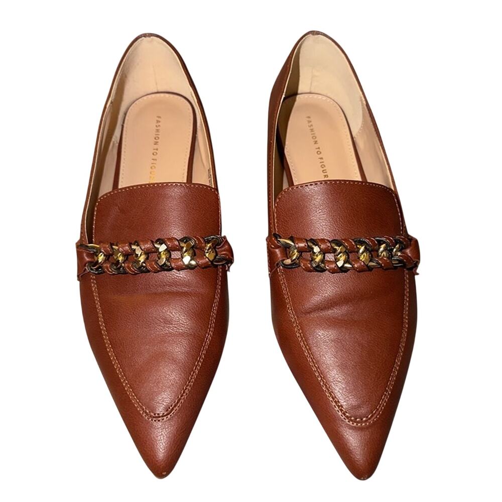 Brown Pointed Tie Flats with Gold Chain Detail